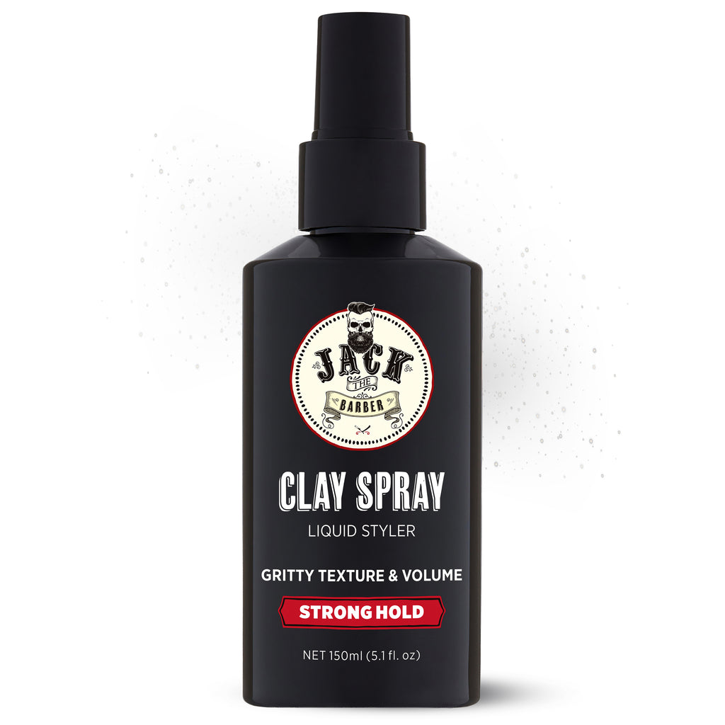 Bottle of Jack the Barber Clay Spray on a white background
