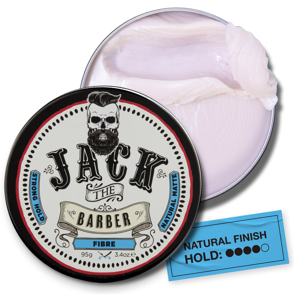 Jar of Jack the Barber Hair Fiber on a white background