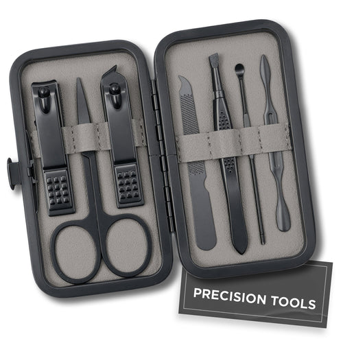 Jack the Barber 7 piece manicure grooming kit, open