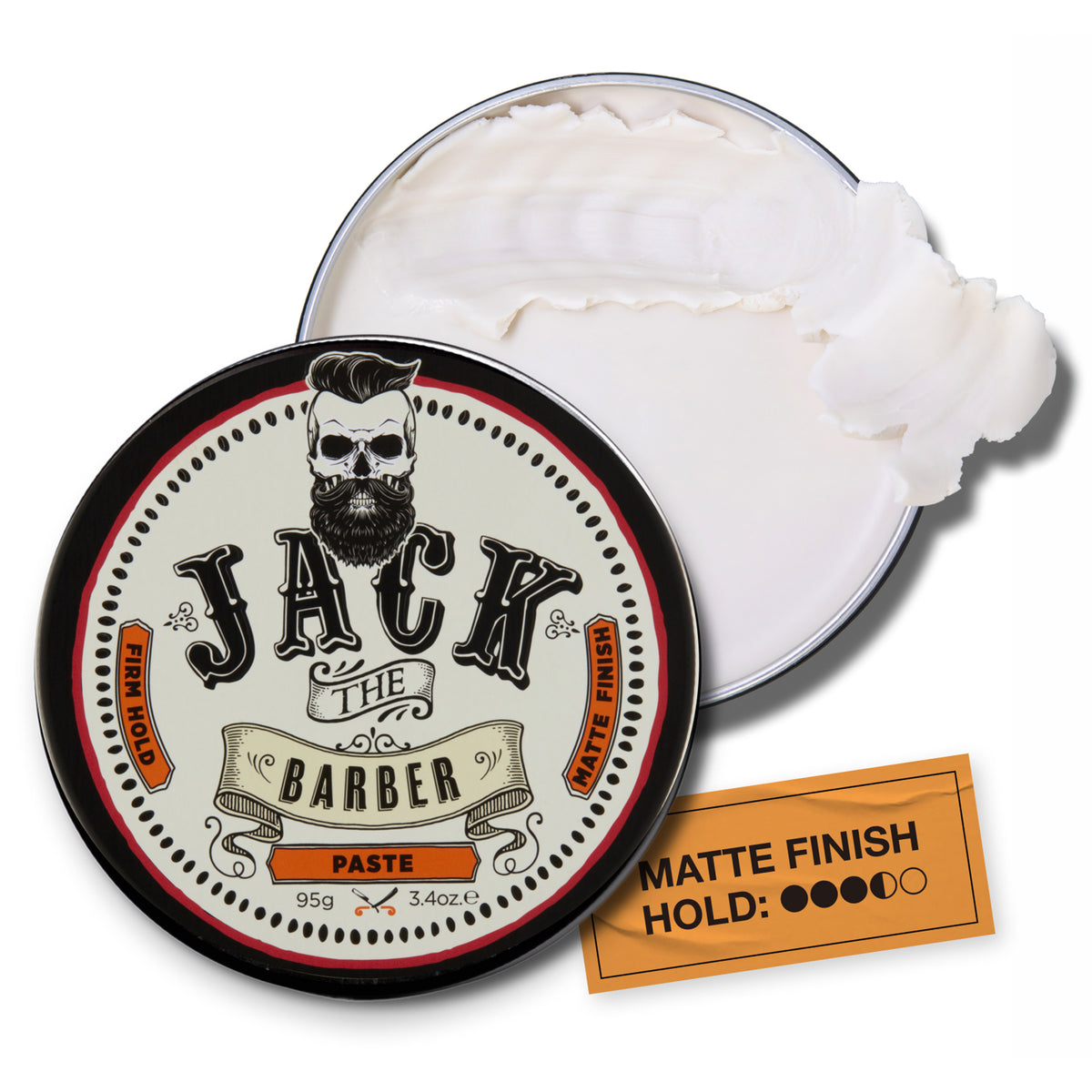 Tin of Jack the Barber Hair Paste on a white background