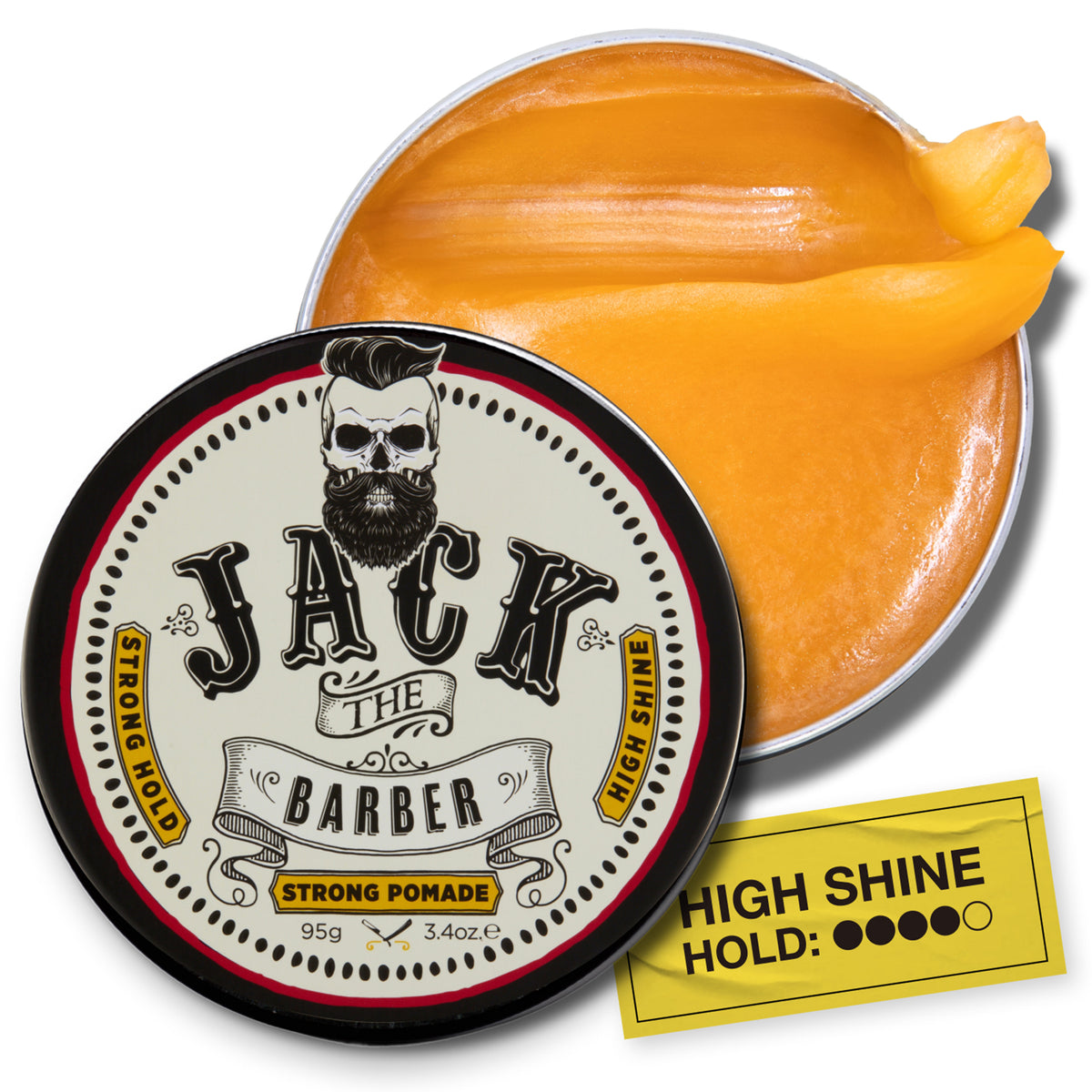 Tin of Jack the Barber Strong Pomade on a white background