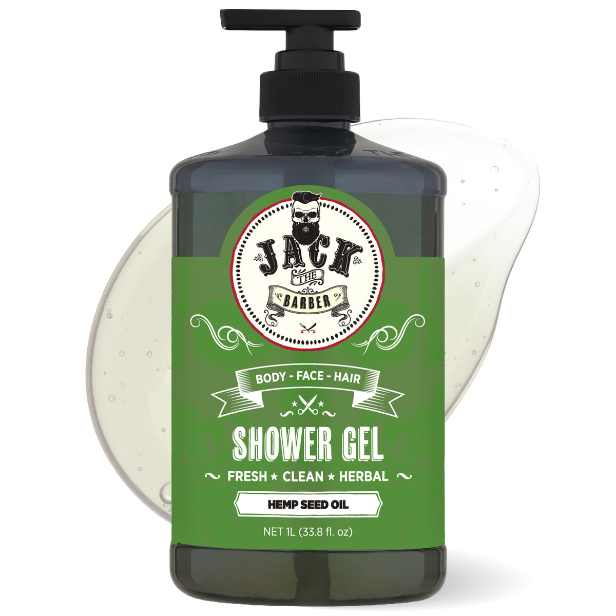 Bottle of Jack the Barber Hemp Seed Oil Shower Gel